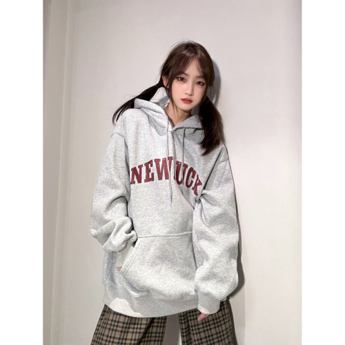 Official picture  new Korean version versatile design chic burgundy white pullover sweatshirt for women