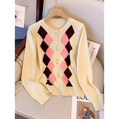 Western style navy collar knitted striped cardigan top for women spring 2023 new high-end small man top jacket