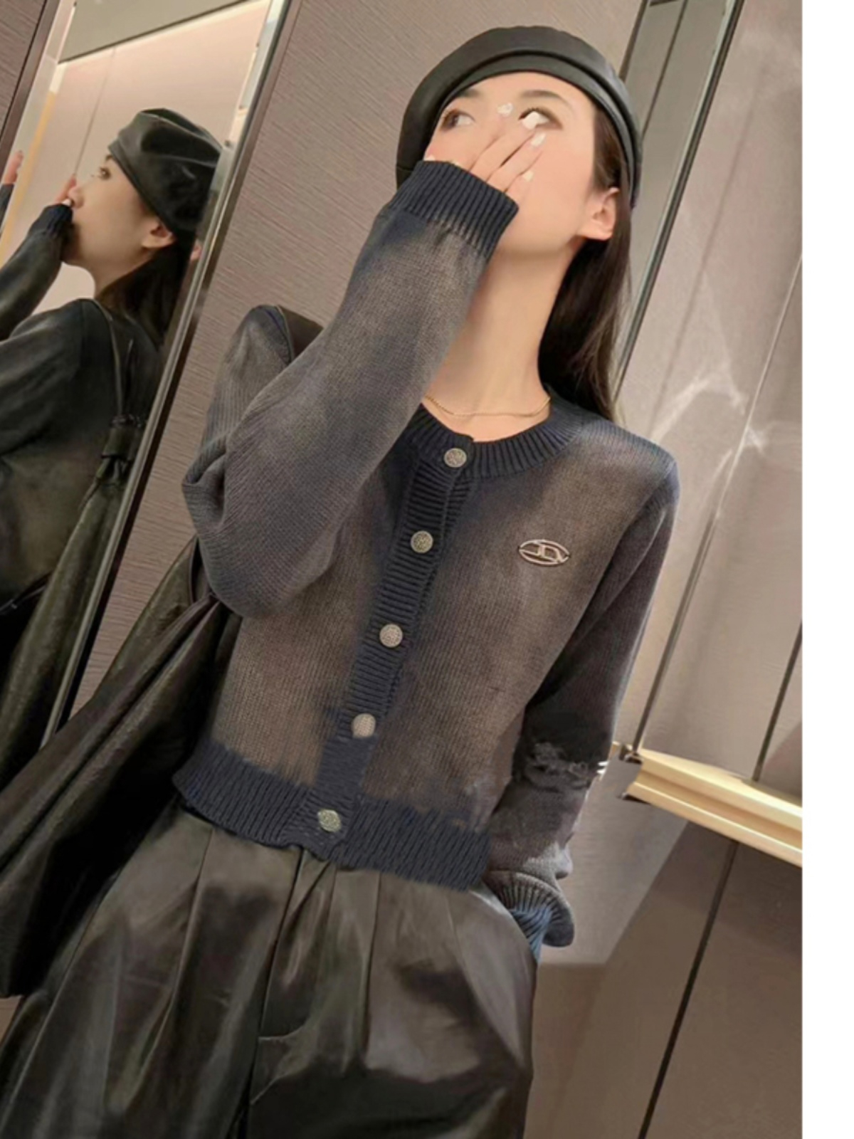 暈染毛衣開衫女潮牌2023秋冬扎染毛衫外套漸變色針織短款上衣