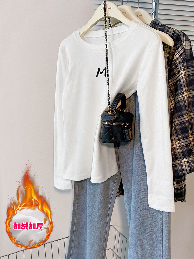 Actual shot - double-sided German velvet bottoming shirt for women in spring, autumn and winter with long-sleeved T-shirt brushed plus velvet and thickened style