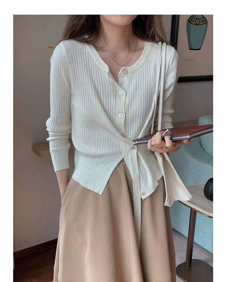 Round neck sweater women's slim design wool cardigan top jacket