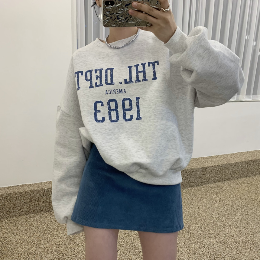Recommended by ins~ Loose and simple letter print college style round neck pullover versatile long-sleeved sweatshirt for women
