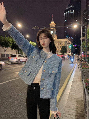 Actual shot of 2023 autumn and winter new French ladylike temperament tweed short jacket women's tops