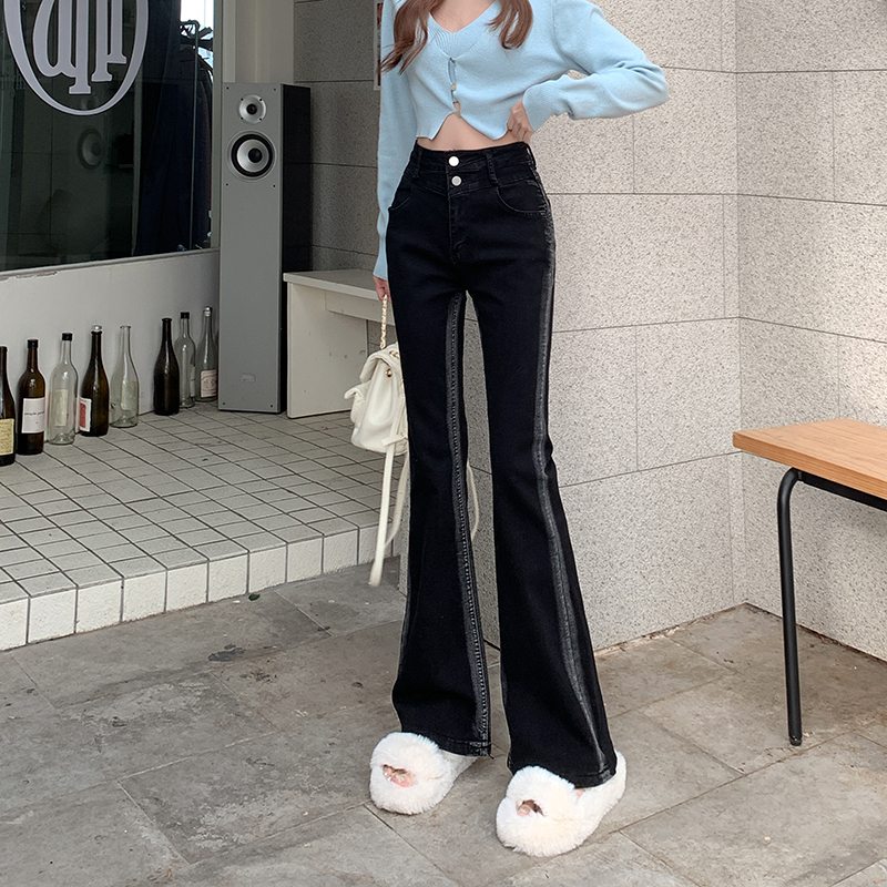 實拍~港風復古微喇牛仔褲女新款高腰顯瘦闊腿垂感百搭直筒褲