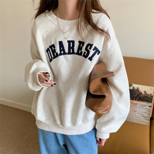 Official Picture Early Autumn Korean Style Embroidered Letters Thin Sweatshirt Women's Loose Round Neck Long Sleeve Top Women