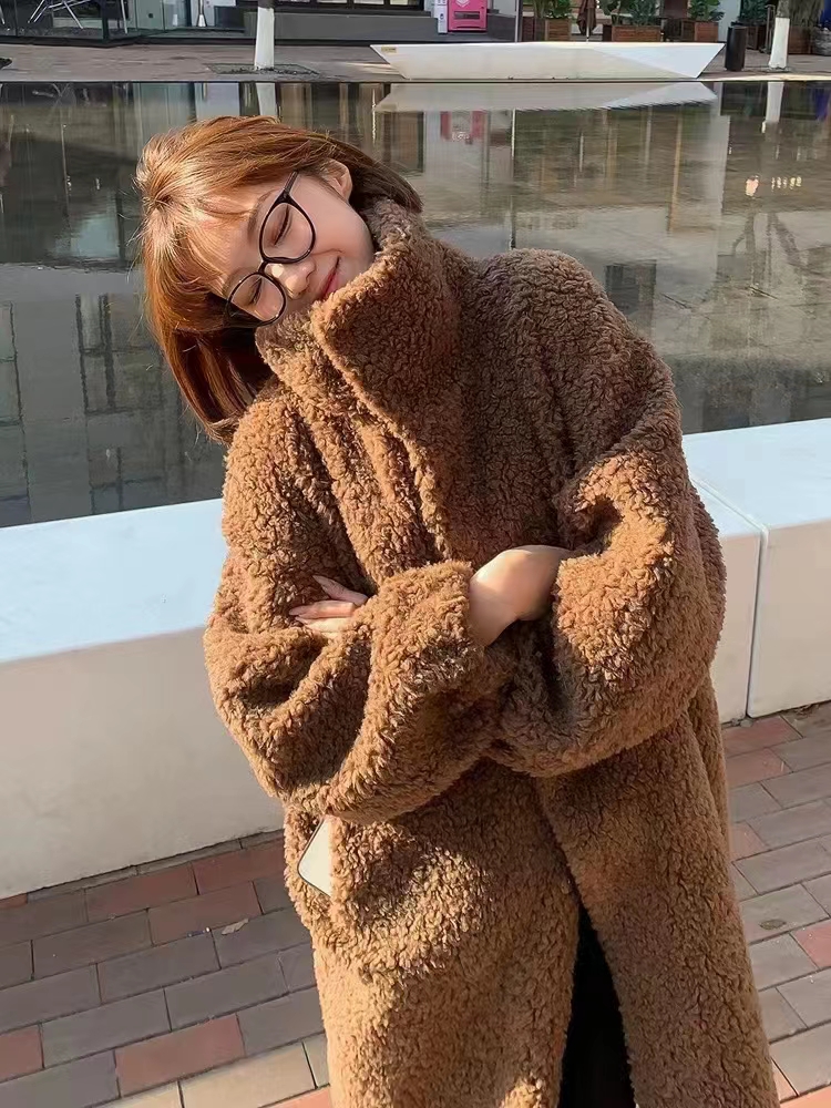 秋冬保暖加厚羊羔毛外套中長款開衫高領外套女