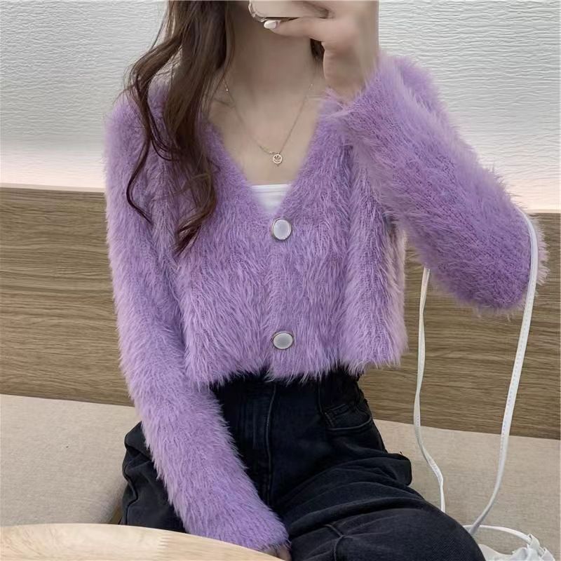 New Japanese style soft knitted cardigan jacket for women loose outer wear mohair lazy style sweater for women