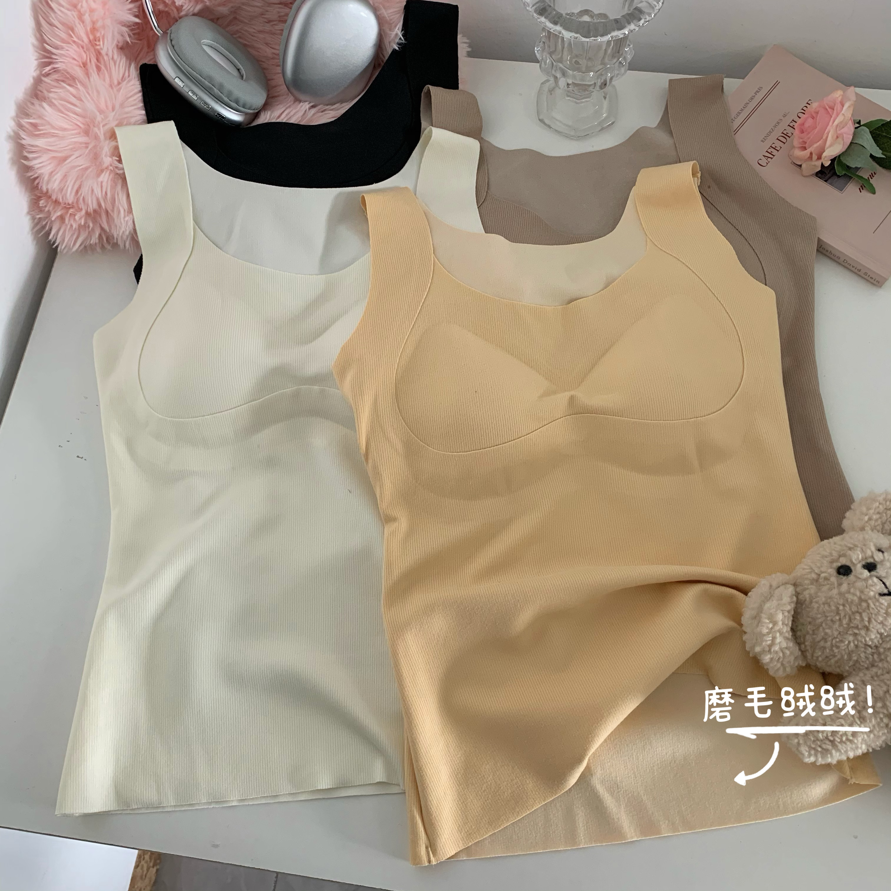 實拍 秋冬新款德絨保暖吊帶背心帶胸墊無袖打底內搭上衣