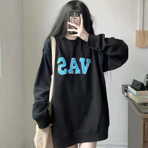 Official picture of  new fashion student wear, velvet 250g, large sweatshirt, round neck, autumn and winter sweatshirt for women