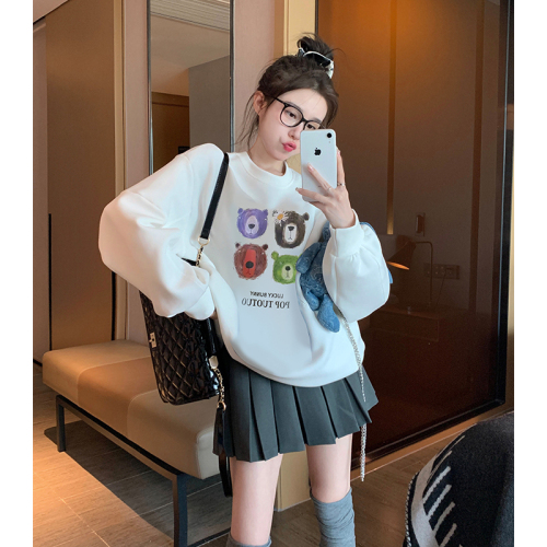 Official picture of white printed pullover sweatshirt for women in spring and autumn, stylish, age-reducing, high-end, chic, super good-looking and versatile top