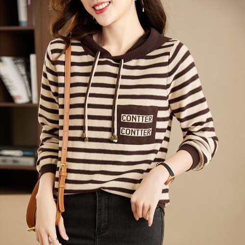 Autumn Western style striped knitted bottoming shirt for women spring and autumn  new fashion long-sleeved sweater autumn and winter inner top