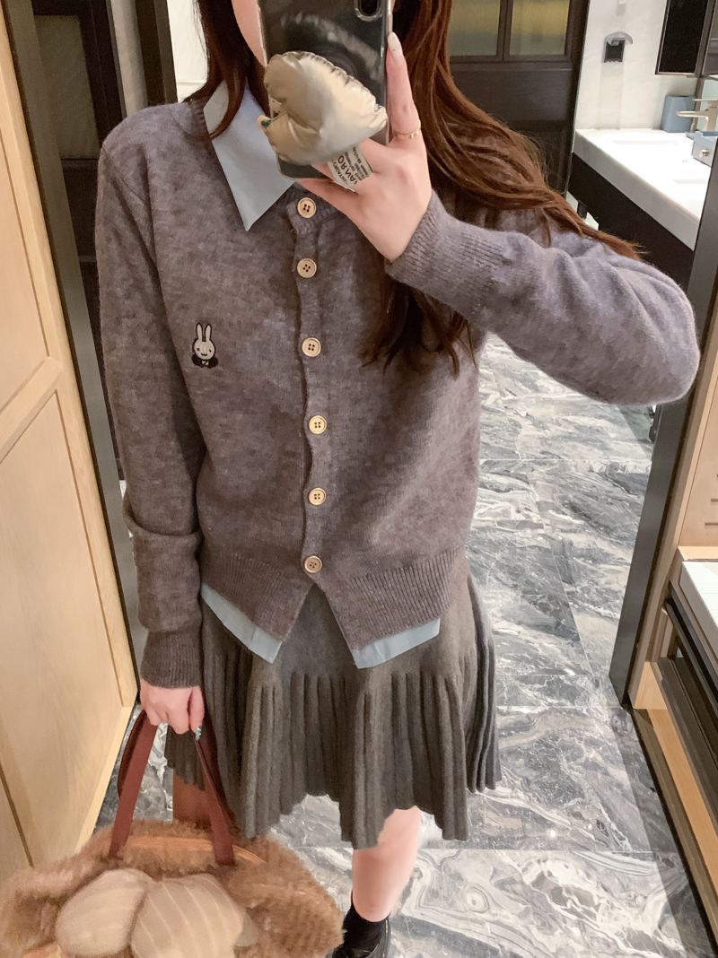 實拍 刺繡針織衫外套女2023秋冬新款圓領毛衣開衫上衣