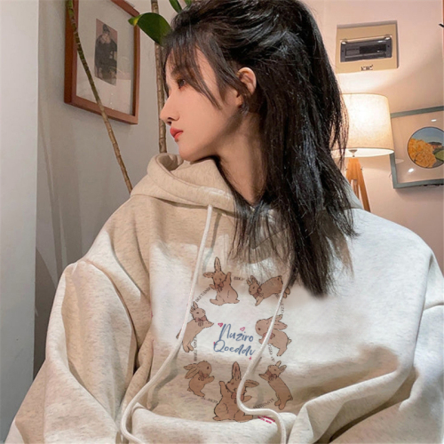 Official picture of the new internet celebrity beautiful American loose rabbit round neck thickened velvet sweatshirt for women spring autumn winter top