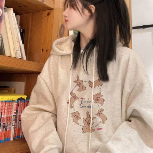 Official picture of the new internet celebrity beautiful American loose rabbit round neck thickened velvet sweatshirt for women spring autumn winter top