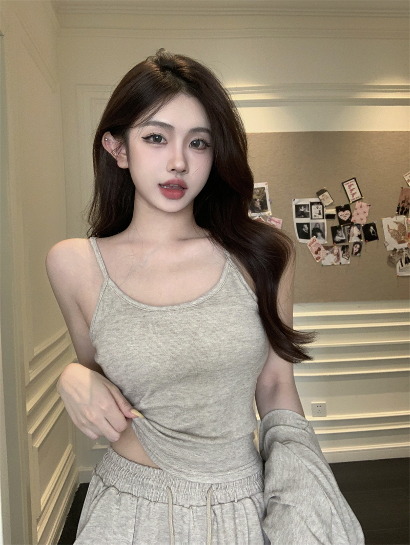 實拍 休閒慵懶風套裝秋季薄款開衫吊帶背心高腰闊腿褲三件套