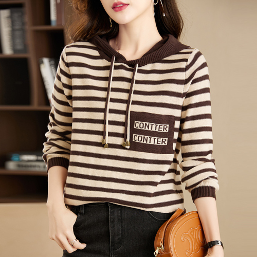 Autumn Western style striped knitted bottoming shirt for women spring and autumn  new fashion long-sleeved sweater autumn and winter inner top