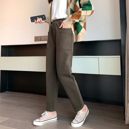 Real shot of woolen pants for women in autumn and winter  new casual loose straight women's pants nine-point small feet carrot harem pants