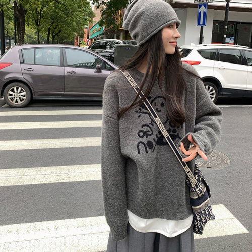 Loose lazy style sweater for women 2023 new autumn and winter Korean style pullover sweater cute graffiti long-sleeved top for women