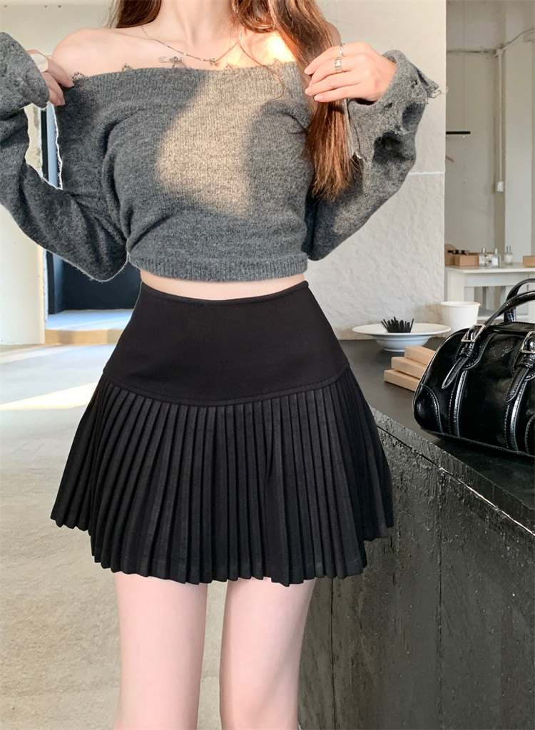 實拍 ~秋冬辣妹毛呢百褶半身裙女高腰顯瘦A字百搭防走光短裙