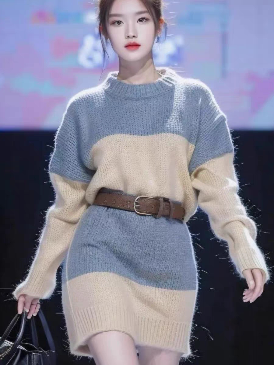 軟糯奶系慵懶風毛衣裙高級感包臀氣質針織連衣裙女秋冬季2023新款