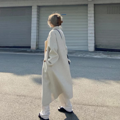 White woolen coat for women  autumn and winter new style high-end Hepburn style woolen coat for small people Korean style