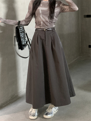实拍 秋季新款韩版时尚中长款高腰显瘦a字半身裙