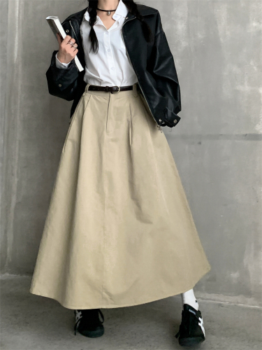 实拍 秋季新款韩版时尚中长款高腰显瘦a字半身裙