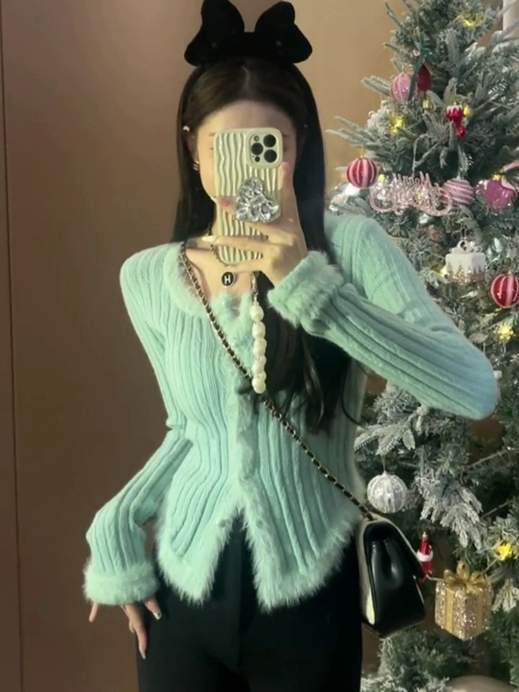 天貓質量短款開衫毛衣秋小眾設計感修身長袖針織衫上衣女