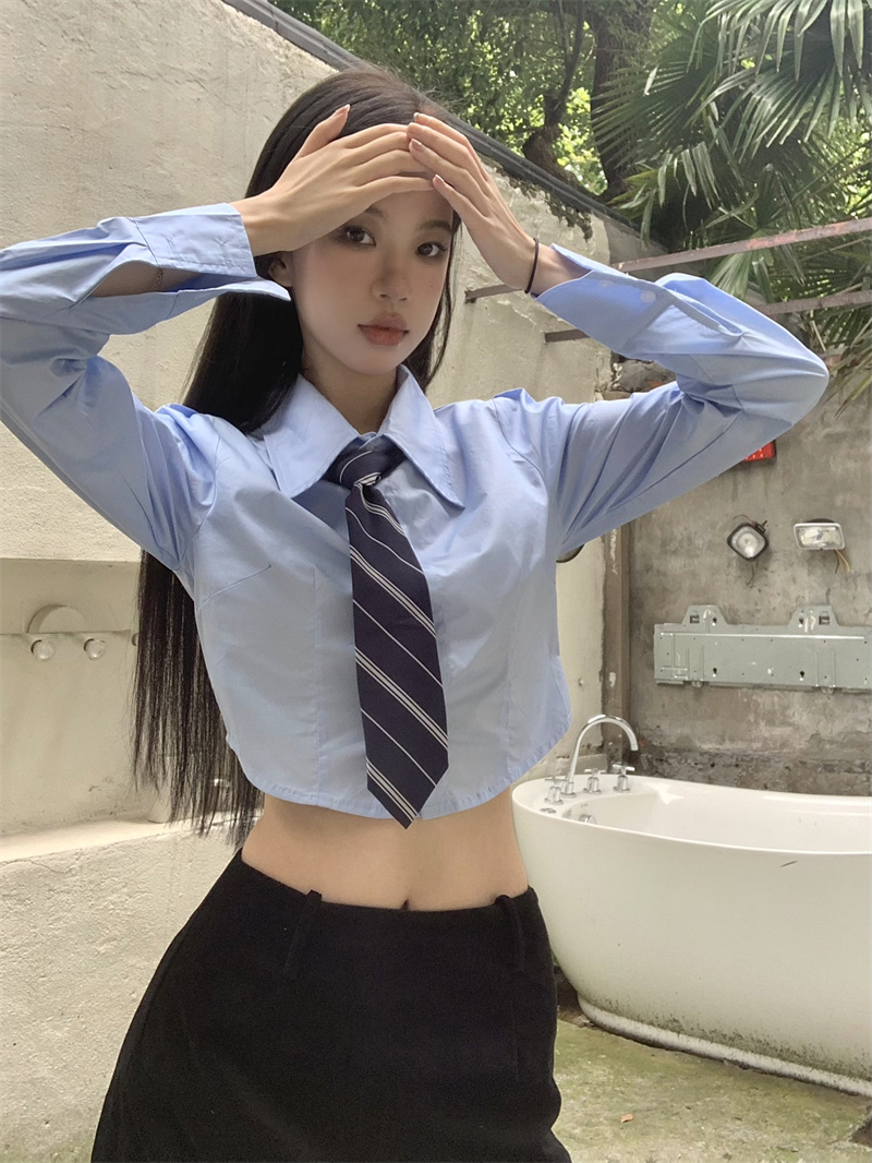 Real shot of retro style Korean schoolgirl shirt and skirt suit