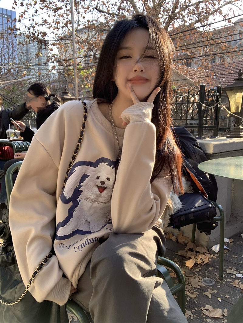 實拍 春款純棉衛衣女新款2023卡通oversizechic上衣衛衣潮