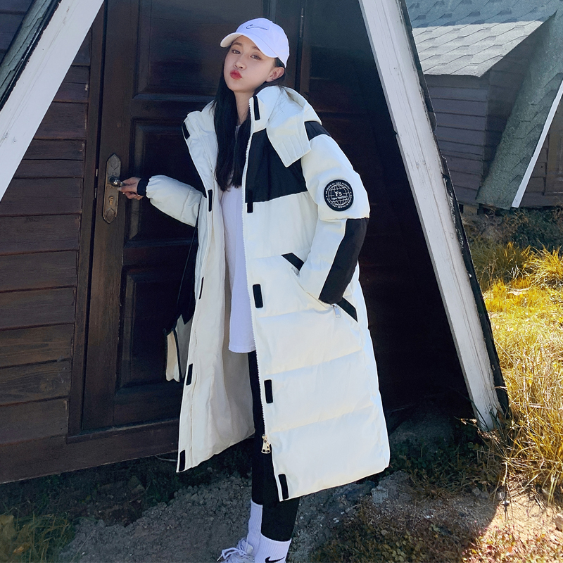 Black and white workwear cotton coat for women long over the knee new style loose thickened down cotton coat oversize trendy