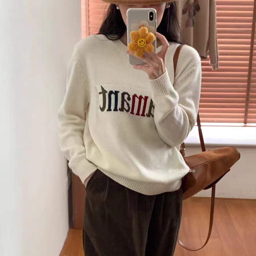 秋親女裝韓版百搭字母印花圓領長袖毛衣套頭寬鬆顯瘦針織