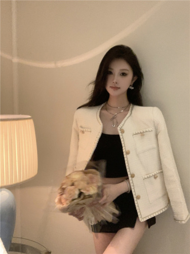 ~ new autumn style French socialite foreign-style tweed small fragrance round neck single-breasted jacket
