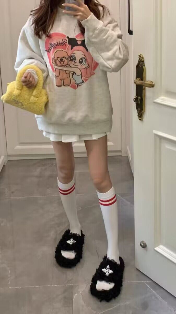 薄款華棉牛奶絲 加絨華棉銀狐絨 圓領印花衛衣女情侶質量