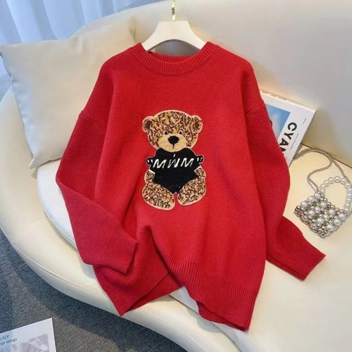 Korean style lazy style bear pullover sweater for women niche design sweater autumn and winter cute style long-sleeved knitted top