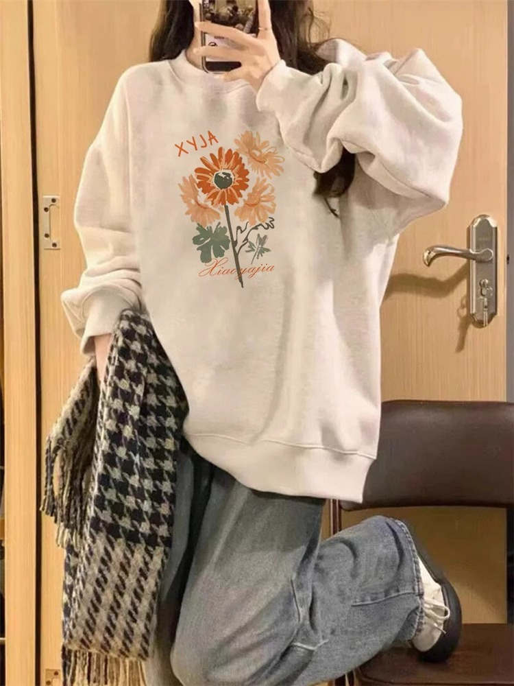 Anti-cotton Chinese cotton composite milk silk 300g/silver fox velvet 400g round neck sweatshirt for women