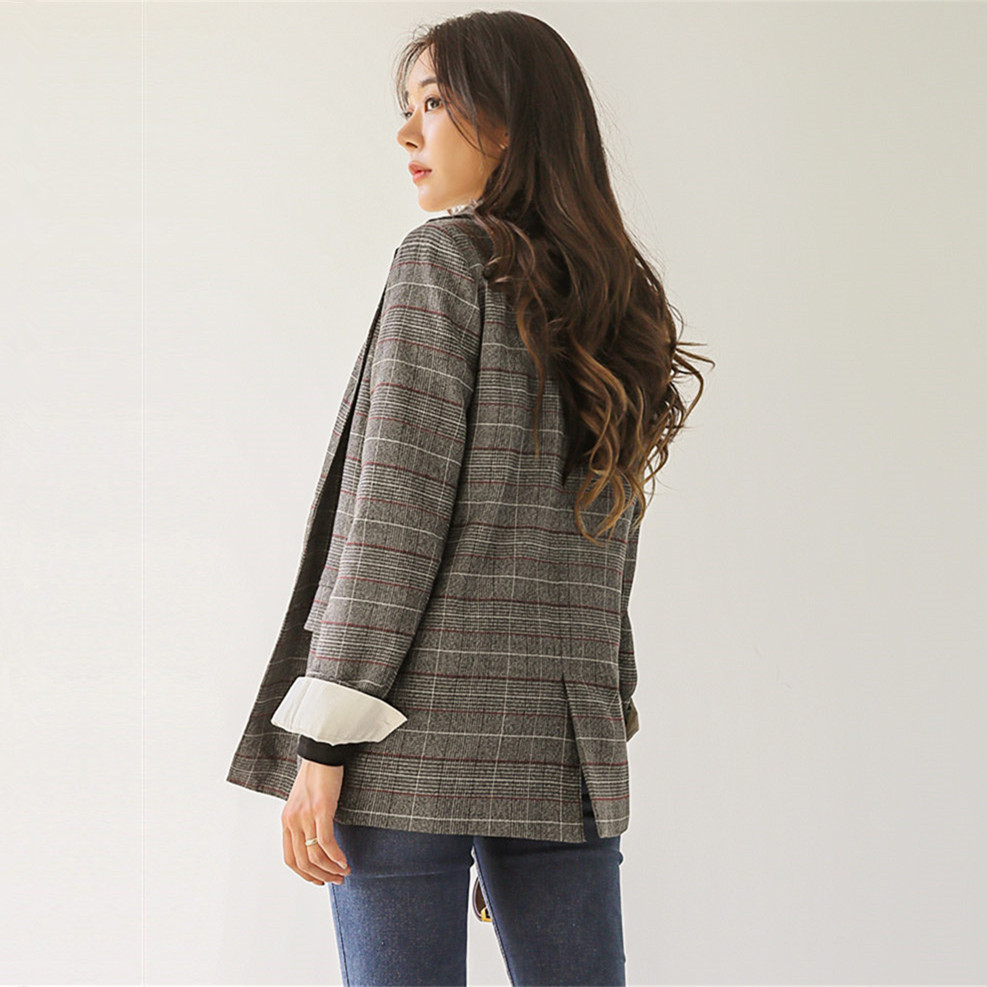 Korean style houndstooth double-breasted casual plaid suit top 2023 Spring New Simple Retro Small Suit Jacket for Women