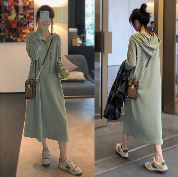 秋裝新款大碼女裝休閒寬鬆衛衣連帽慵懶風學連衣裙M-4XL200斤