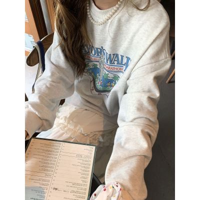 Harajuku BF thickened velvet pullover round neck sweatshirt for female students salt loose top autumn and winter coat lazy style