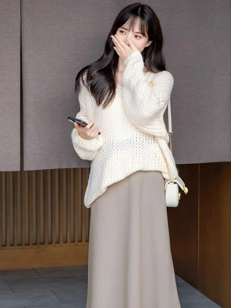 秋裝女2023茶系穿搭減齡時尚小個子氣質疏離感針織毛衣衫