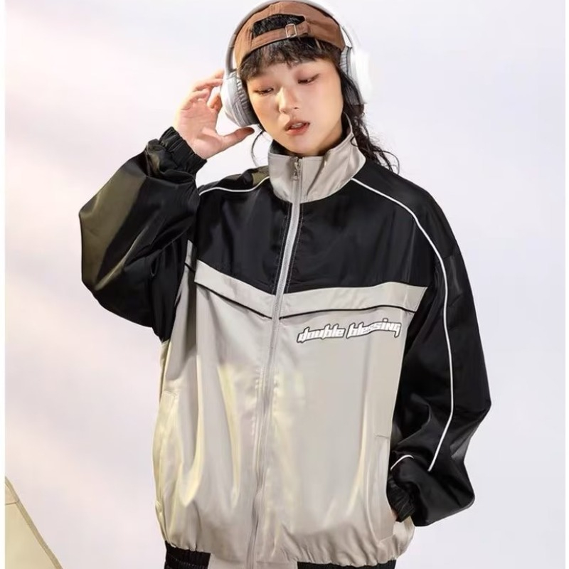 2023 Autumn New Style Stand Collar Jacket Women Korean Style Trendy Handsome Contrast Color Outdoor Sports Style Casual Jacket Women's Clothing