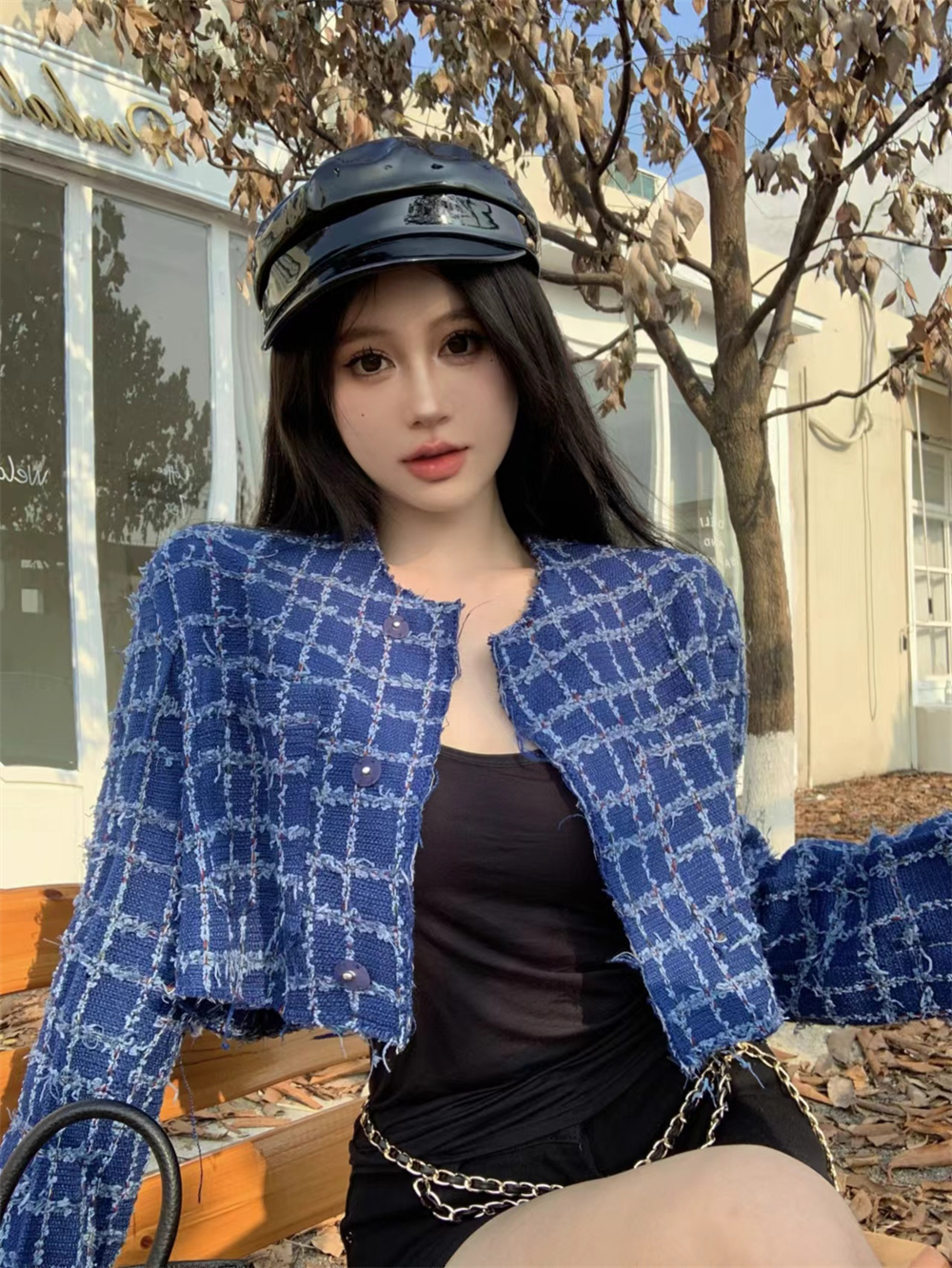 實拍 新款氣質圓領長袖短款小香風外套女
