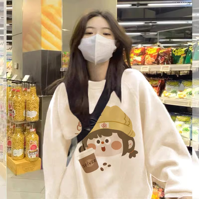 韓版休閒華棉複合薄款310克/加絨410克 秋冬裝衛衣女印花寬鬆大碼