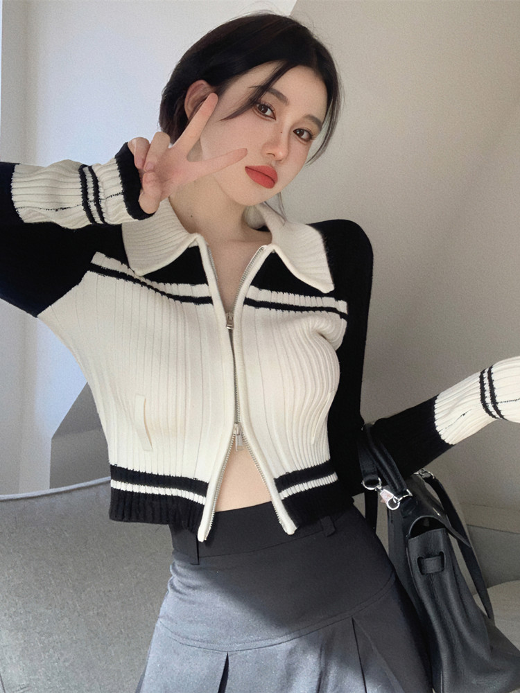 College style thickened knitted cardigan for women in autumn and winter, unique and chic short top, high-end sweater jacket, bottoming shirt