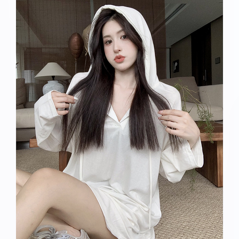 Fat Girl Autumn Loose Hooded Long Sleeve T-shirt Women's Drapey Sunscreen Fashion Jacket Top Trendy