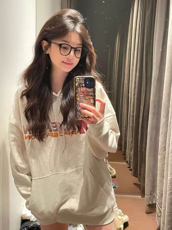 美式復古灰色字母印花連帽衛衣女秋冬季設計感寬鬆oversize上衣潮