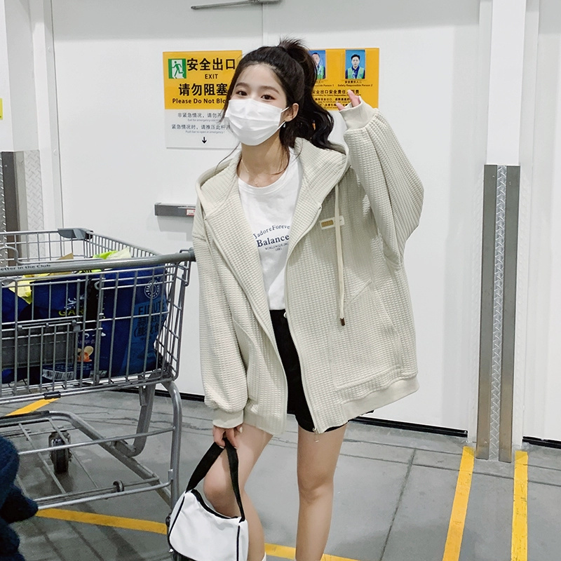 480克夾華夫格開衫華夫格衛衣女秋季小眾長袖外套上衣