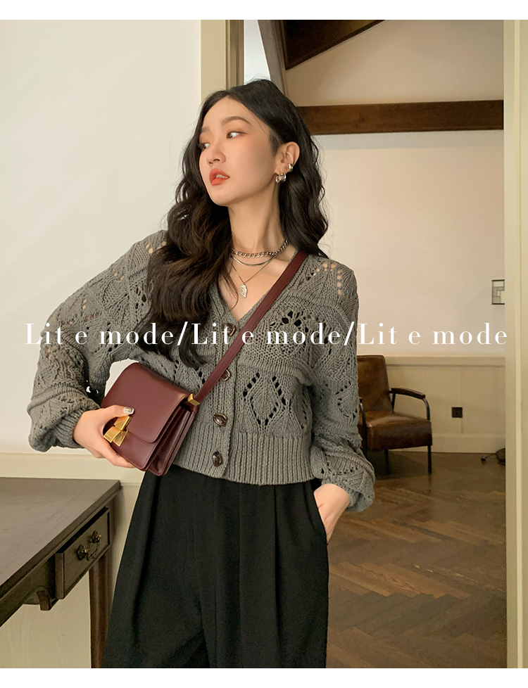 Ren Xiaoyi 2023 new autumn loose hollow sweater jacket women's cardigan short top