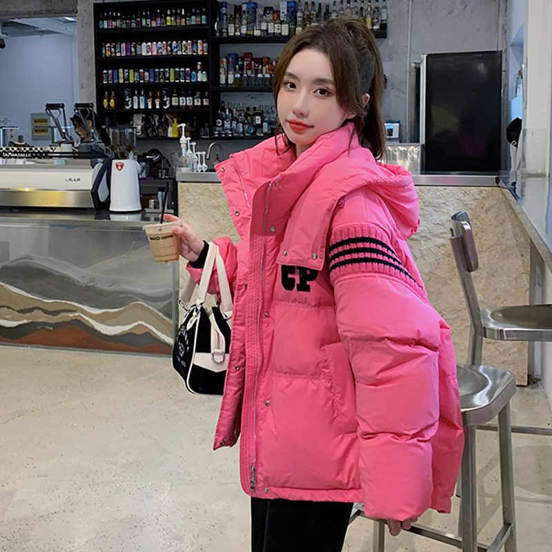 羽絨棉服女短款2023年冬季新款韓系寬鬆加厚針織拼接棉襖外套