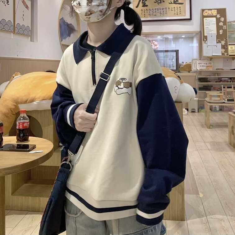 純棉華棉複合牛奶絲學院風POLO領衛衣